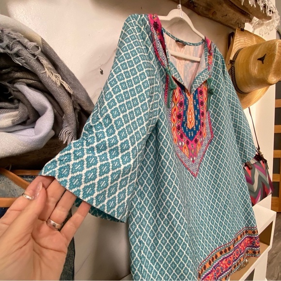 Mediterranean style boho tunic/mini Dress w resort vacay vibe - Picture 6 of 11